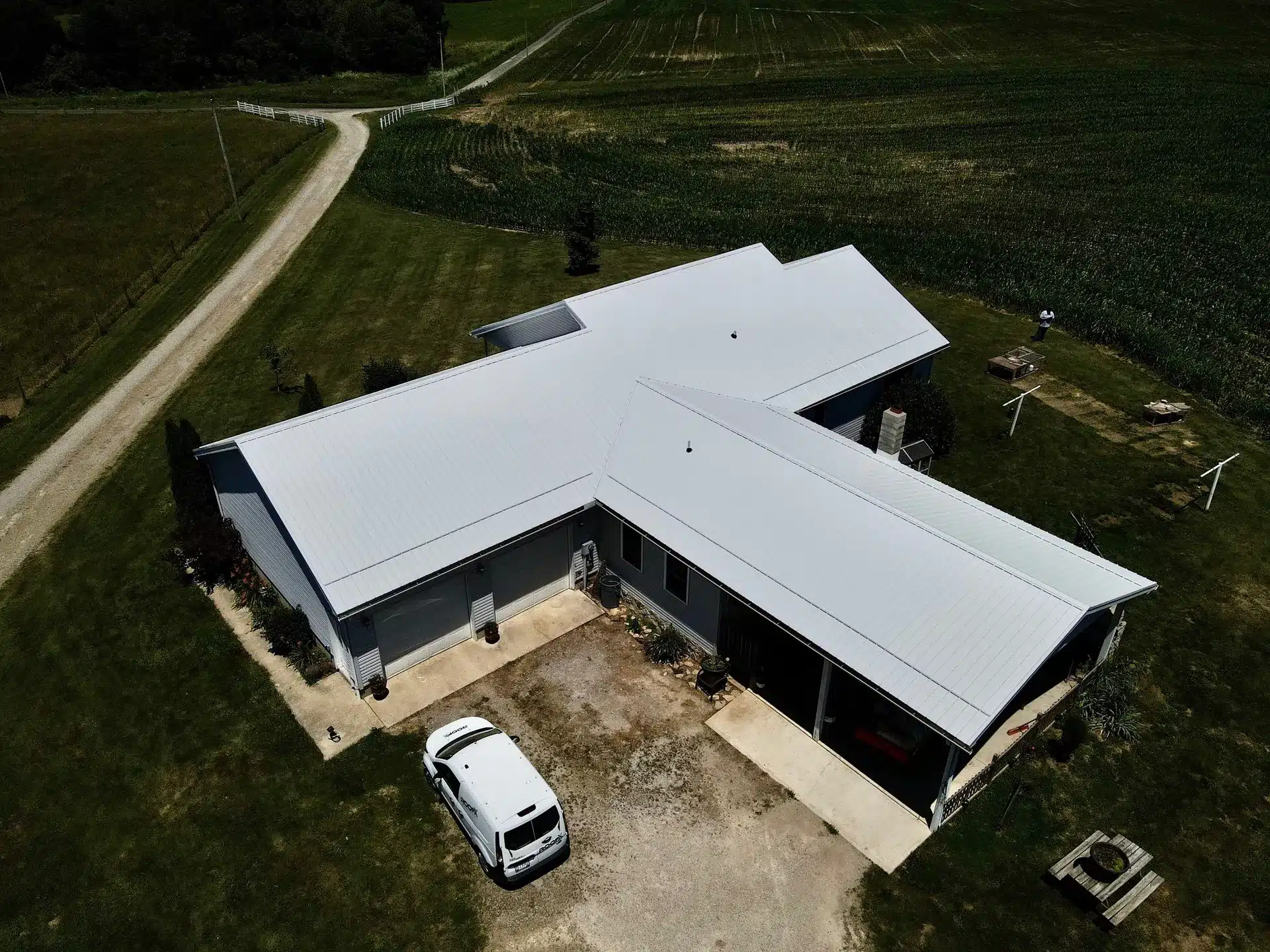 standing seam metal roof in white